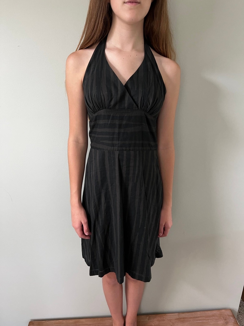 Womens Vintage 1990s Halter Style Striped Black Sun Dress | Rogan size 7 - Picture 3 of 9